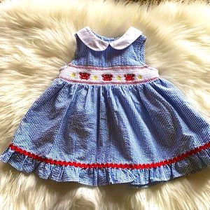Smocked Crab Summer Seersucker Dress Good Lad 12m